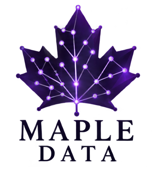 MapleData: a purple maple leaf connected by glowing data nodes